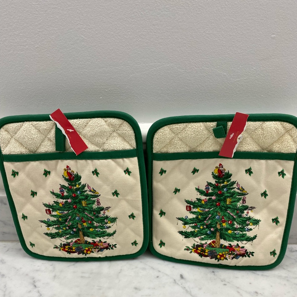 SPODE CHRISTMAS TREE pair of pot holders, NWT, never used